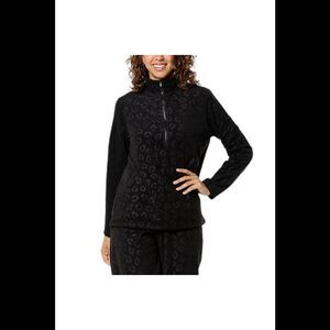 Comfort Code Women's Leopard-Embossed Fleece Quarter Zip Pullover Blk - Regular